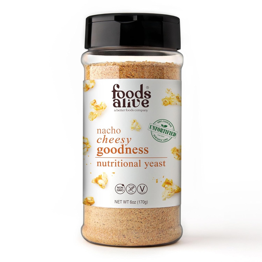 Foods Alive Nacho Cheesy Godhed Nutritional Gær, 6oz Shaker Jar / Ikke-fæstede, Vegansk Ost Powder Seasoning