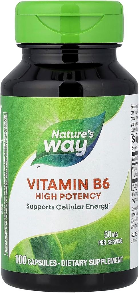 Nature 's Way vitamin B- 6 Supplement, Cellular Energy Support *, 50 mg per servering, 100 kapsler