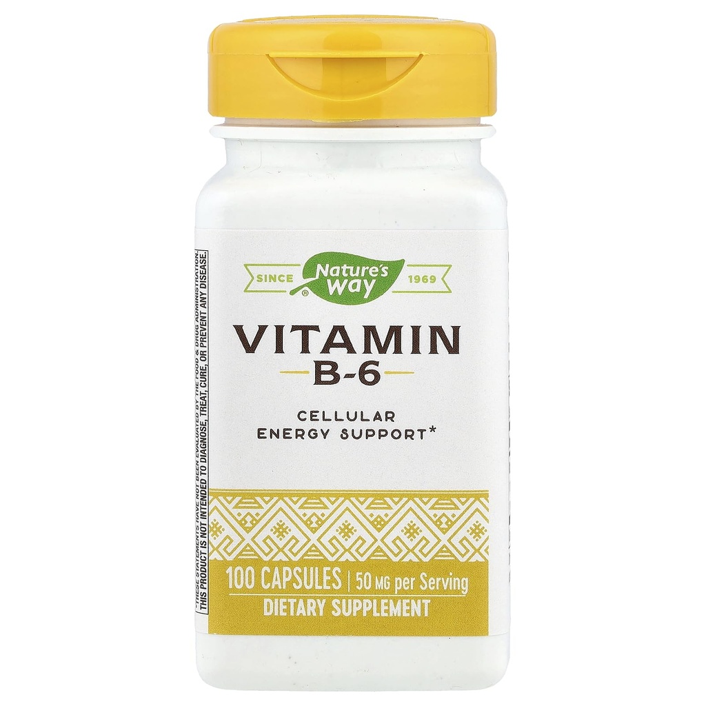 Nature 's Way vitamin B- 6 Supplement, Cellular Energy Support *, 50 mg per servering, 100 kapsler