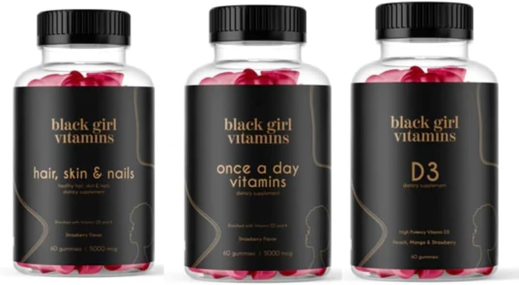 Black Girl Vitamin Look Good Feel God Bundle - Hår Hud & Nails, Vitamin D3 2000IE & en gang om dagen Multivitamin - Kvinder supplement Bundle - Energi, Immunitet & Skønhed Support