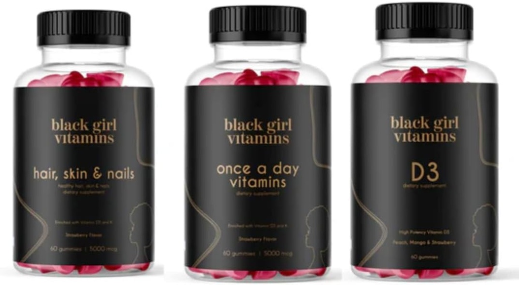 Black Girl Vitamin Look Good Feel God Bundle - Hår Hud & Nails, Vitamin D3 2000IE & en gang om dagen Multivitamin - Kvinder supplement Bundle - Energi, Immunitet & Skønhed Support