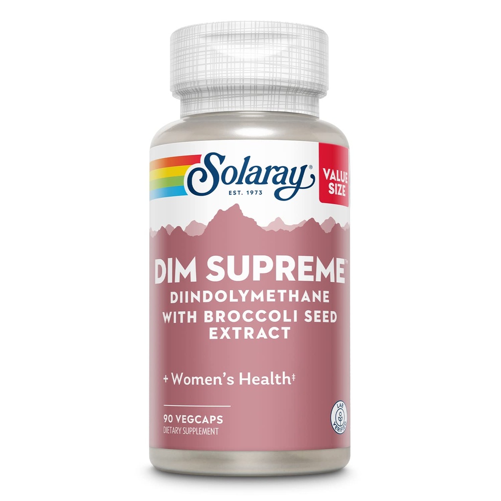 Solaray DIM Supreme 100mg 1 124; Menopause & østrogen Metabolisme Supplement med Broccoli Seed Extract 1 124; 90 VegCaps