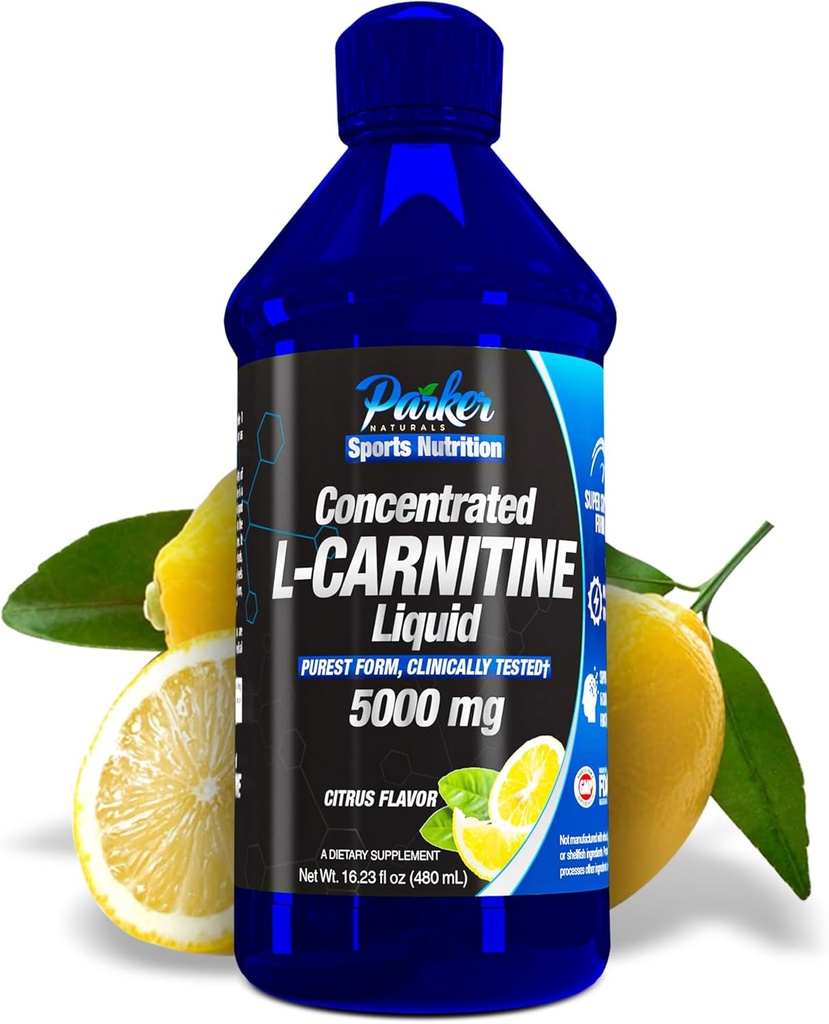Parker Naturals Concentrated L-Carnitine Liquid, 5000mg All Natural Citrus Flavored L-Carnitine Supplement, Liquid L-Carnitine with Vitamin V5, 16.23 Fl. Oz