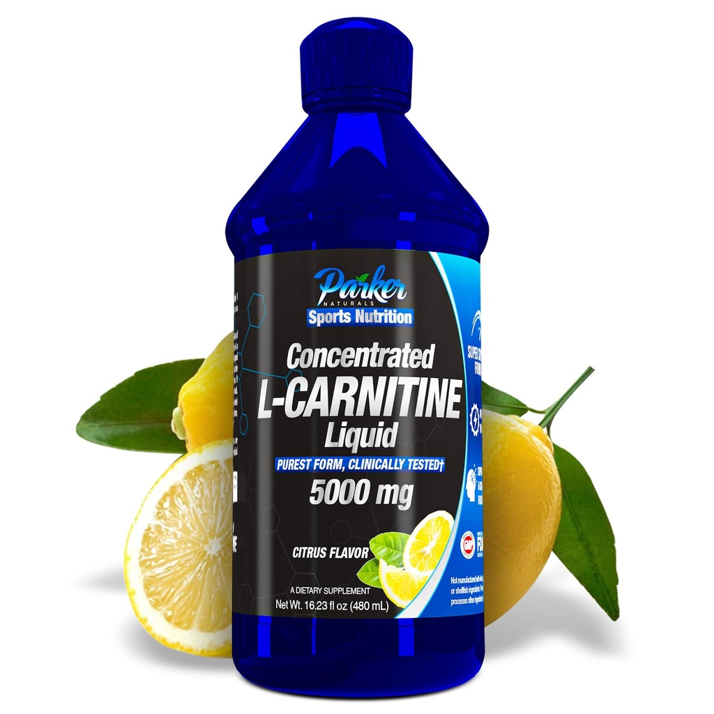 Parker Naturals Koncentreret L- Carnitin Væske, 5000mg Alle naturlige Citrus Flavored L- Carnitin Supplement, Flydende L- Carnitin med Vitamin V5, 16.23 Fl. Oz