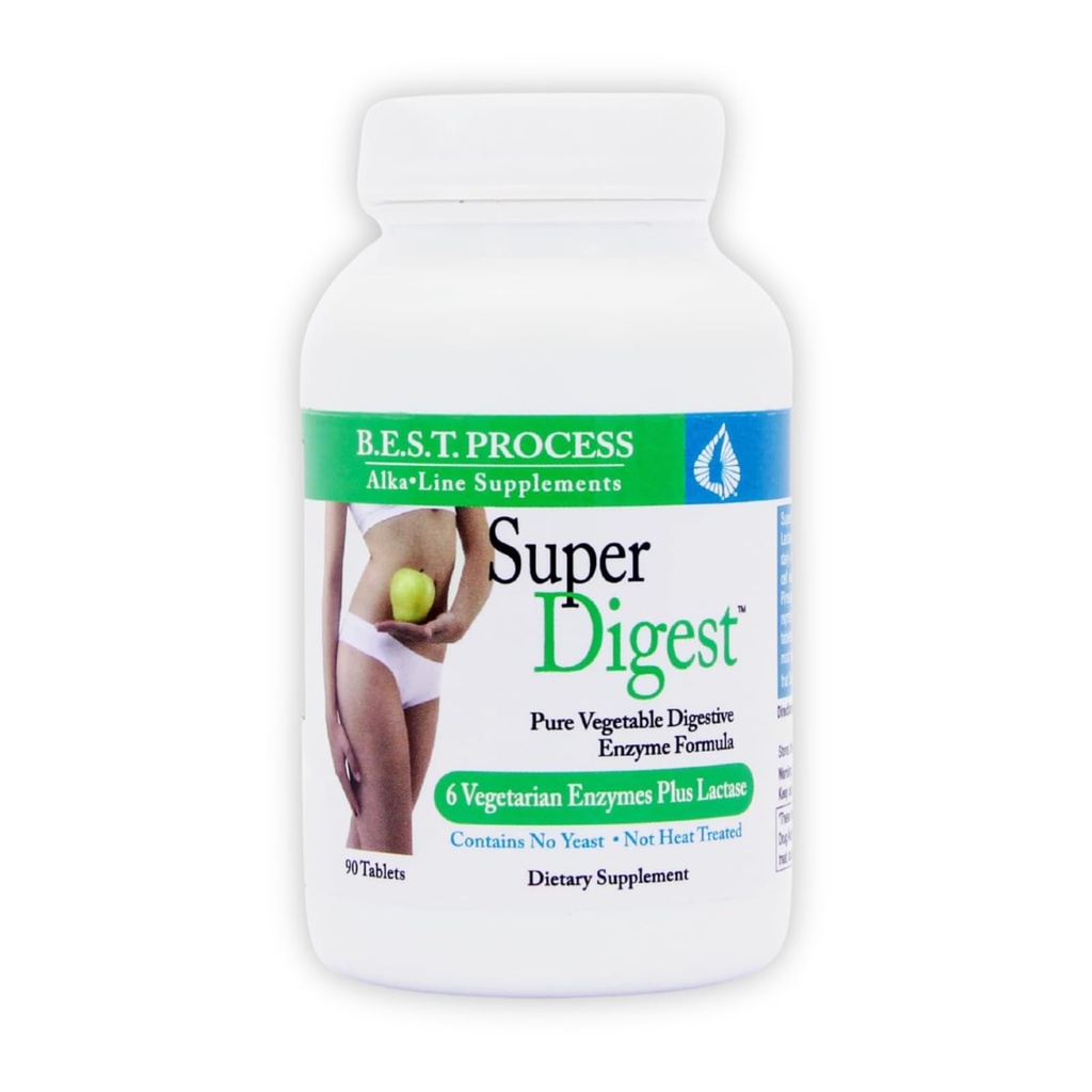 SuperDigest Best Process Alkaline - Multi- Enzyme fordøjelsesstøtte - fordøjelsesenzymer med Alfalfa, Papain & Bromelain (Vegetarisk Friendly)