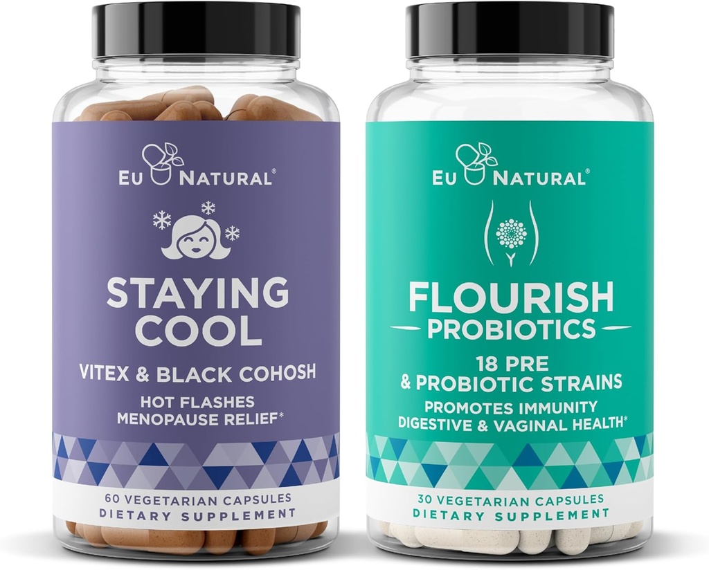 European Natural Staying Cool and Flourish Bundle - Hot Flashs, Menopause Relief, Womens Probiotic + Prebiotics