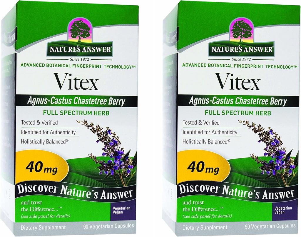 Naturens svar Vitex Chastetree Berry Supplement, 90- Vegetariske kapsler, 2 Greve Note 124; Hormonal Balance