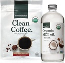 Natural Force Organic Clean Coffee + Organic MCT Oil Bundle - 100% Pure Coconut MCT & Mold & Mycotoksin Free Coffee - Non-GMO, Keto, Paleo og Vegan - 12 Oz Bag og 16 Oz Glass Flaske