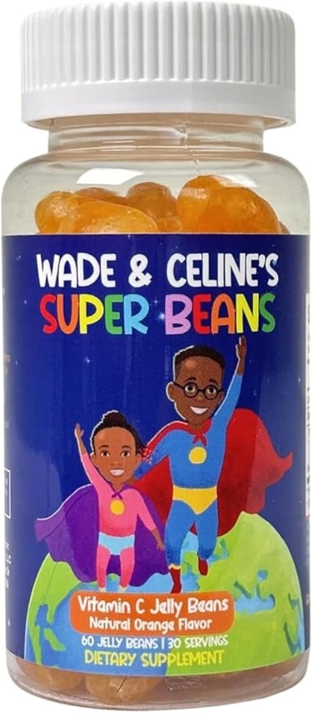 Vitamin C Super Jelly Beans immunforsvar supplement, 80mg, Chewable Gummy Jellybeans til børn, Vegan og Gluten Free, Natural Orange Flavor, 60 Beans