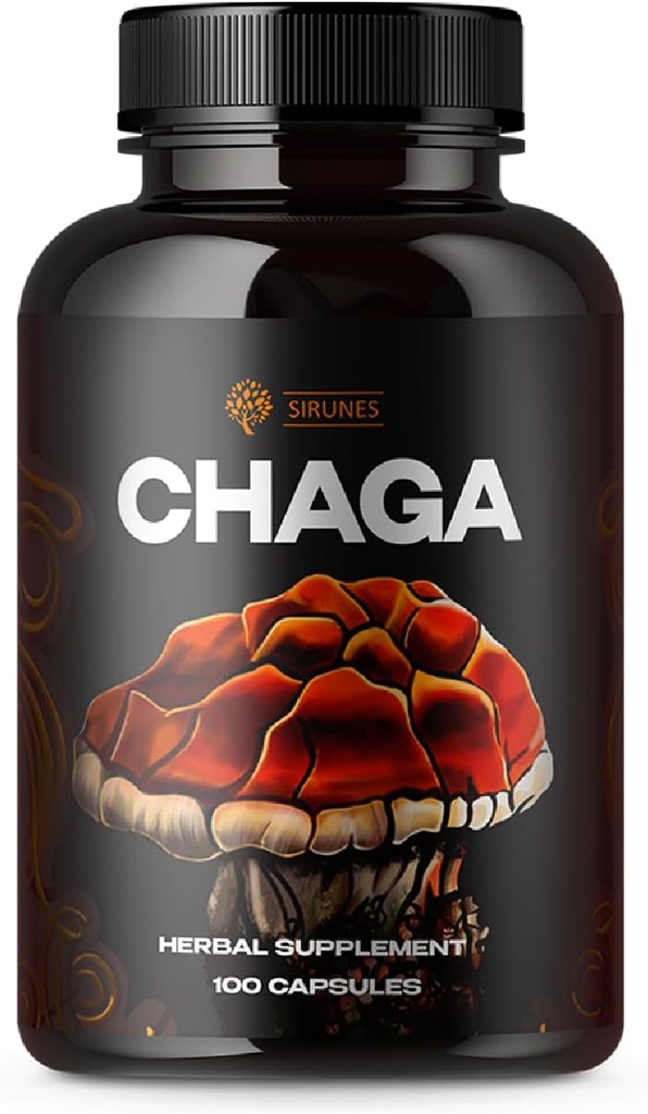 SIRUNES Mushroom Supplement Chaga Mushrooms Kapsler 100 Count - 1000mg Natural Organic Mushrooms with Chaga Mushroom Powder - Antioxidant supplement til immunforsvar, Energy Boos