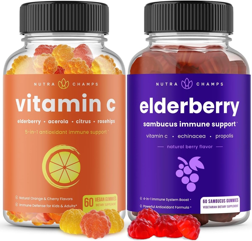 NutraChamps (2-Pack) Vitamin C Gummies og Elderberry Gummies Bundle