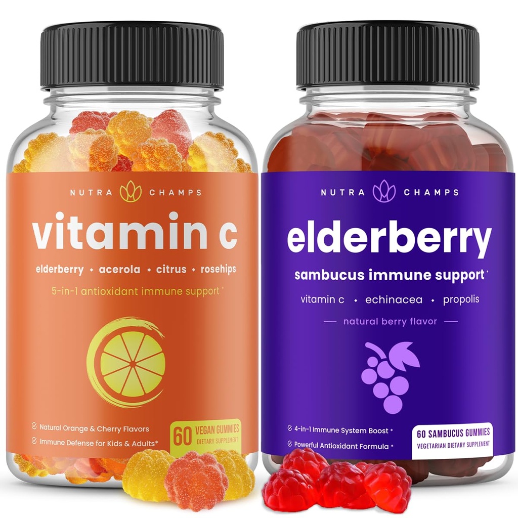 NutraChamps (2-Pack) Vitamin C Gummies og Elderberry Gummies Bundle