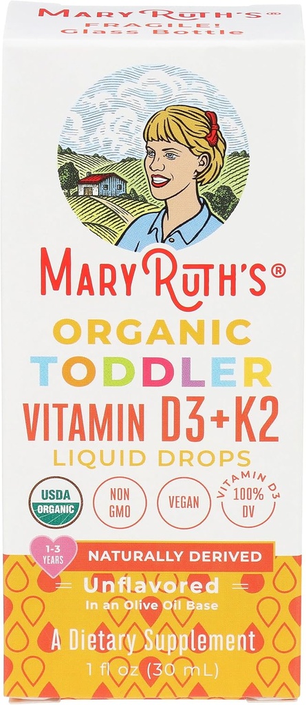 MaryRuth Organics D3-vitamin 124; K2-vitamin 124; D3-vitamin K2-dråber 124; K2-D3-vitamin Liquid Supplement for tandlæger 124; Kids Supplement for Calcium Absorption Strong Bones
