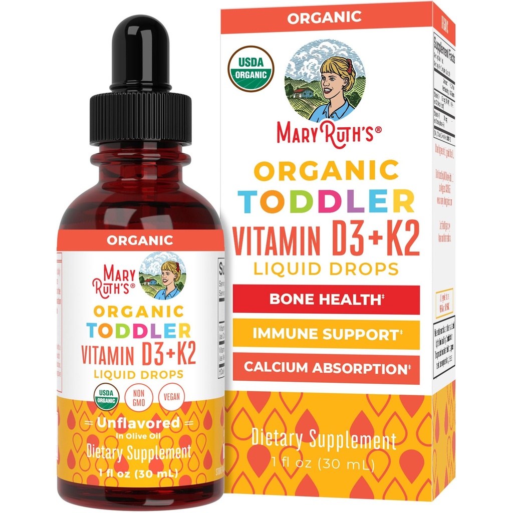MaryRuth Organics D3-vitamin 124; K2-vitamin 124; D3-vitamin K2-dråber 124; K2-D3-vitamin Liquid Supplement for tandlæger 124; Kids Supplement for Calcium Absorption Strong Bones