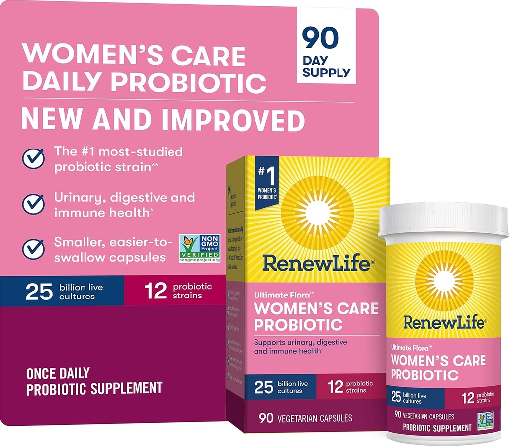 Renew Life Ultimate Flora Women 's Care Probiotic, 25 milliarder CFU, 90 kapsler (Pakke Maj Vary)