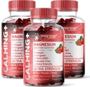 Magnesium Glycinat Gummies, 1000 mg - Magnesium supplement til støtte afslapning, Heart Health - Chewable Rolig Magnesio Gummies til voksne, Glicinato De Magnesio - Strawberry Flavor - Pakning med 3