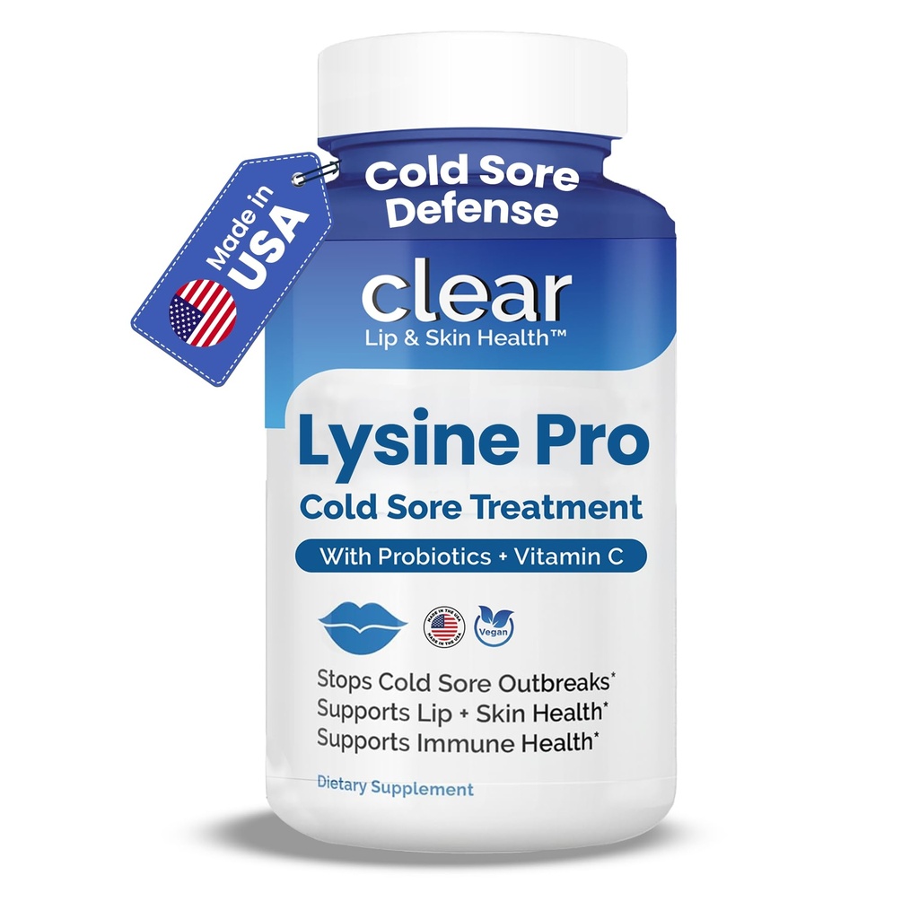Lysin Cold Sore Treatment for Lips med Pre- Probiotics & VIT C Note 124; 1 Måned Supply
