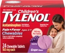 Børn Tylenol Chewables med 160 mg Acetaminophen, Pain Reliever & Feber Reducer for Kids 'Cold + Flu Symptomer, Hovedpine, Sore Throat & Toothache, Aspirin- Free, Grape Flavor, 24 ct