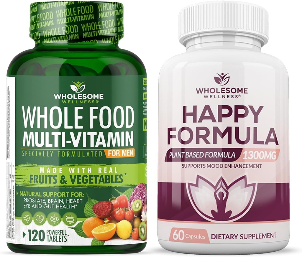 Grossic Wellness Hele fødevarer Multivitamin til mænd - Naturlige Multi Vitamin, Mineraler, Økologiske Ekstrakter Happy Formel Relief Supplement Bundle