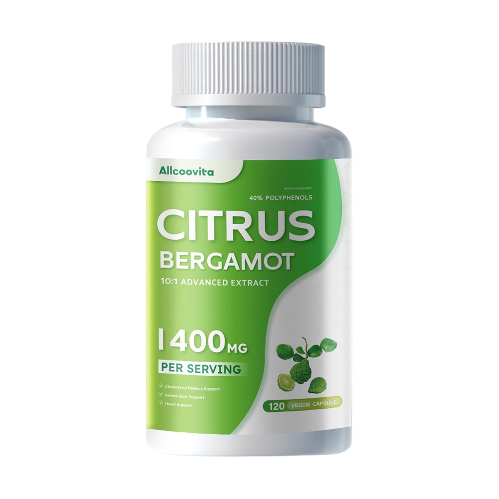 Organic Citrus Bergamot 1400mg, 120 Kapsler -Citrus Bergamia - Essential Oil og Citrus Bioflavonoider - Natural Heart Health Kosttilskud til kvinder og mænd - Ikke-GMO piller