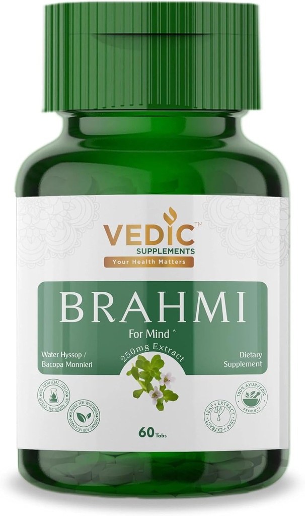Vedic Supplements Brahmi Tablets - Gotu Kola 250 mg - 60 Count Capsules