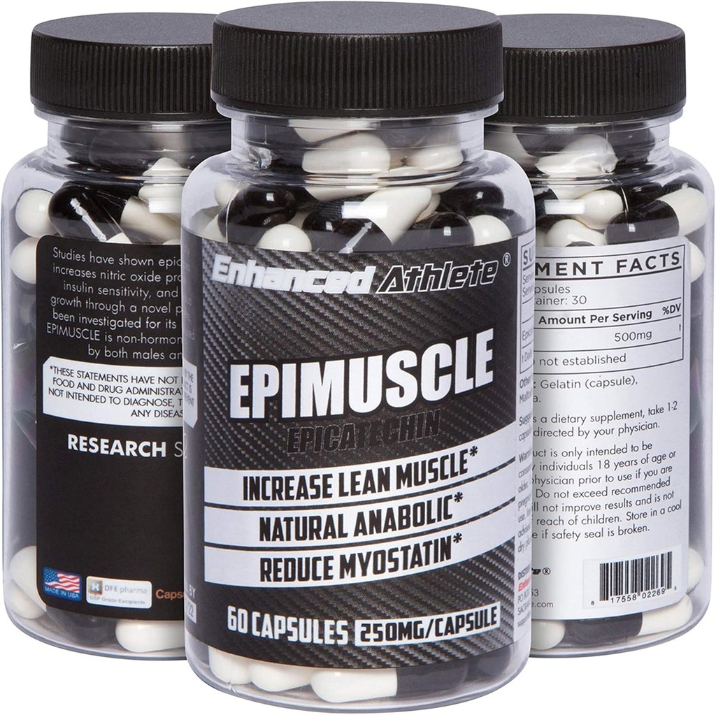 Forstærket Atlete Epimuscle - Naturlig anabolske, Forøg Lean Mass, Reducer Myostatin, 250 mg Pure Epicatechin / 60 kapsler