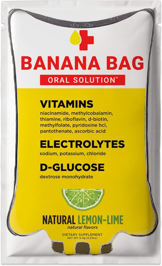Bananpose Oral Solution Pakker - Natural Lemon Lime 15stk. 124; En genopfriskende blend af elektrolyter, C-vitamin, og B-kompleks til daglig hydrering og energi nogensinde 124; perfekt til enhver livsstil.