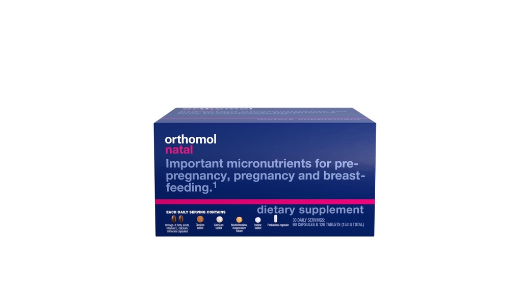 Orthomol Natal, Natal supplement, understøtter sundhed for præ-graviditet, graviditet og amning, tabletter og kapsler supplement, 30 greve (pakke med 1)