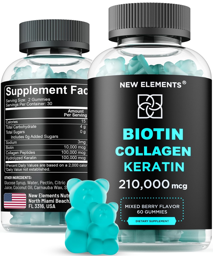 Biotin Gummies med Keratin & Collagen Peptider - Avanceret supplement til hårvækst Behandling for mænd og kvinder Hår hud og negle Vitaminer - Biotin 10000mcg
