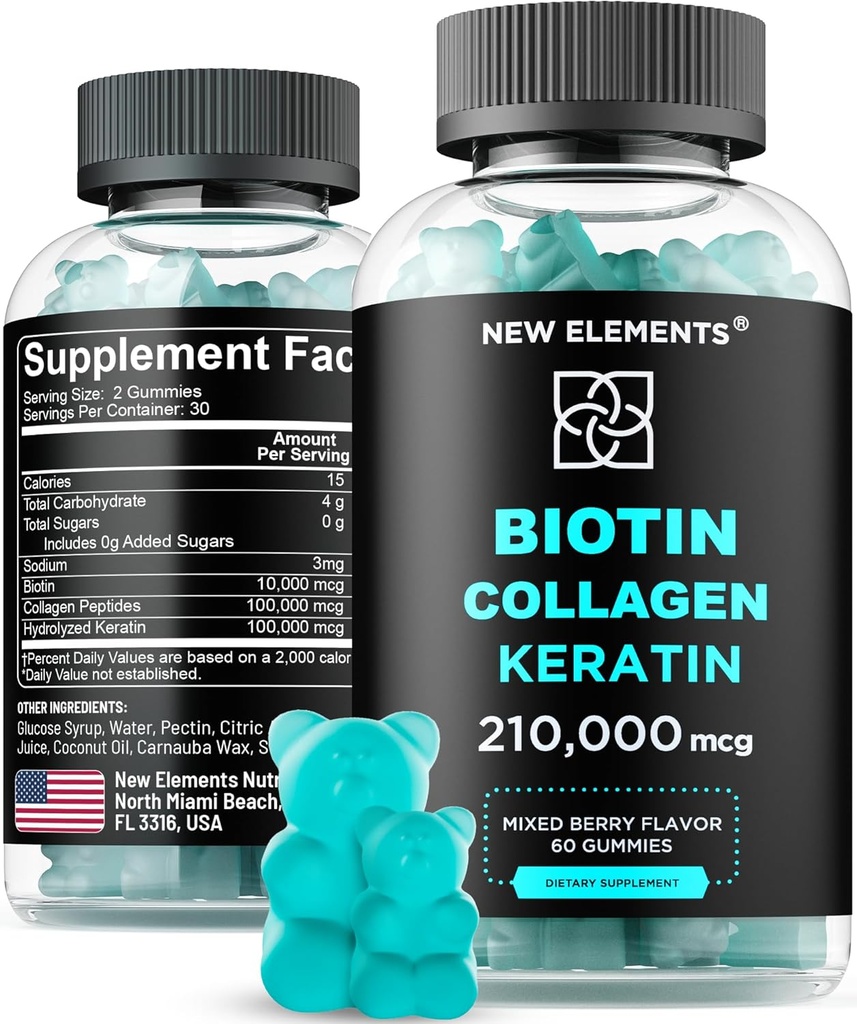 Biotin Gummies med Keratin & Collagen Peptider - Avanceret supplement til hårvækst Behandling for mænd og kvinder Hår hud og negle Vitaminer - Biotin 10000mcg