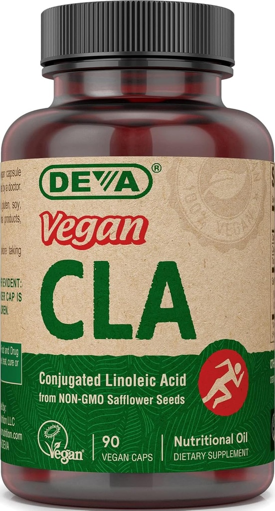 DEVA Vegan Vitamin Conjugated Linolsyre (CLA), fra non-GMO saflor Oil, 90 Kapsler, 1- Pack