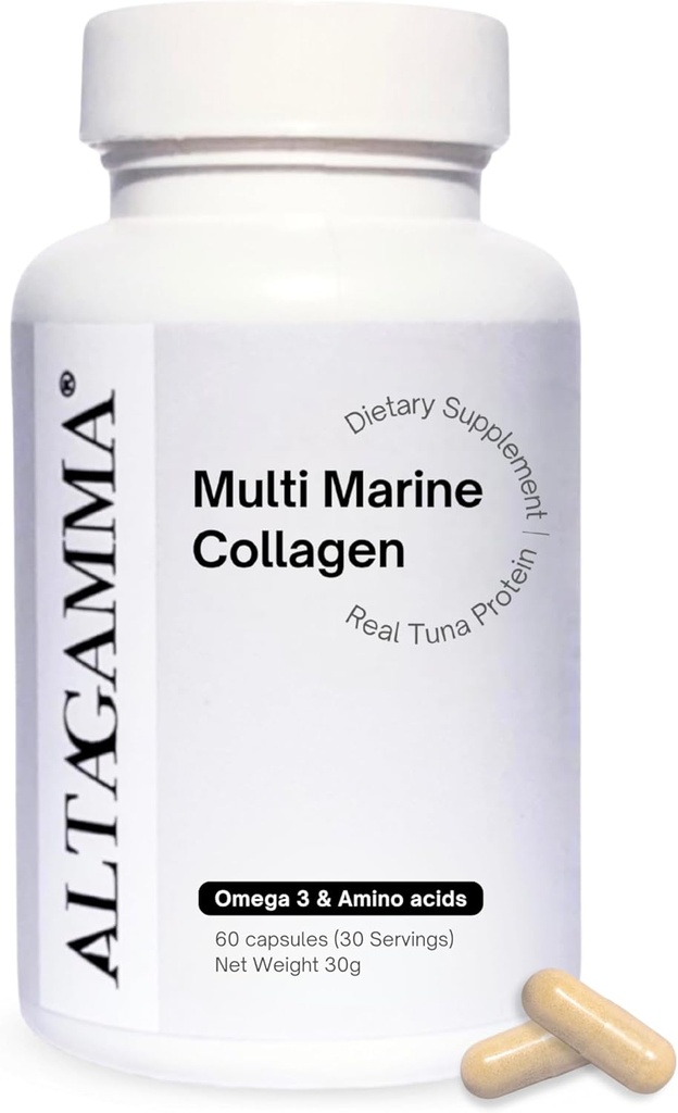 Marine Collagen Peptider - Marine Collagen for kvinder & mænd - Multi Collagen Peptider - Hår, hud, negle & Joints - Multi Collagen Protein & Vitaminer - Organic Collagen Peptider, 60 Collagen kapsler