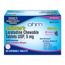 Ohm Children 's Loratadine Chewable Tablets, Dye Free, Grape, Non- Drowsy 24h Relief of Snezing, Runny Nose, Itchy Watery Eyes, Hals eller Næse, Antihistamin, Indoor & Outdoor Allergier, 5mg, 60 Tablets