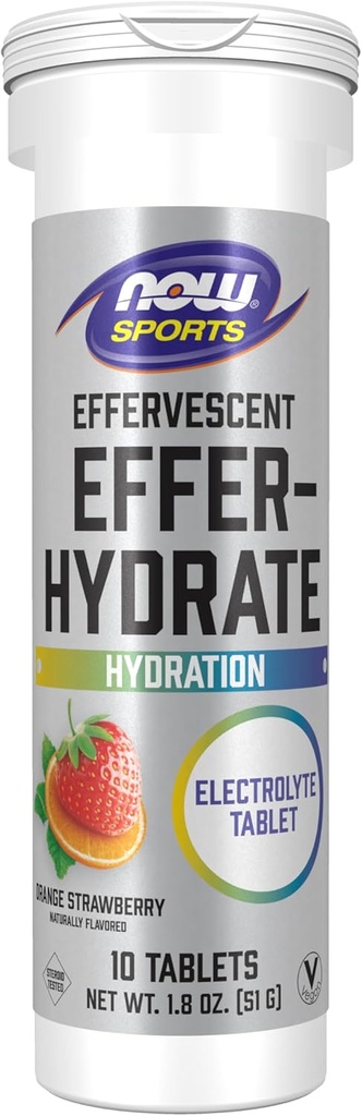 Now Foods Sport Nutrition, Effervescent Effer- Hydrate, Electrolyte Supplement, Inddrivelse *, Orange Strawberry, 10 tabletter