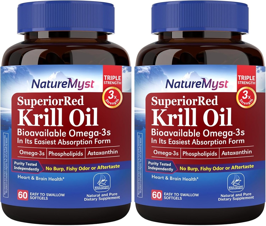Antarktis Krill Oil 1000 mg Softgels, Krill Oil Omega- 3s, EPA, DHA, Astaxanthin & Phospholipider, Heart Health, 120 Softgels, Non- GMO, No Gluten, Made in USA