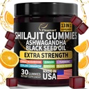 Shilajit Gummies, Shilajit Pure Himalayan Gummies med Ashwagandha, Black Seed Oil, Sugar Free Shilajit Gummies for Mænd & Kvinder, 30 Greve, Orange Flavor