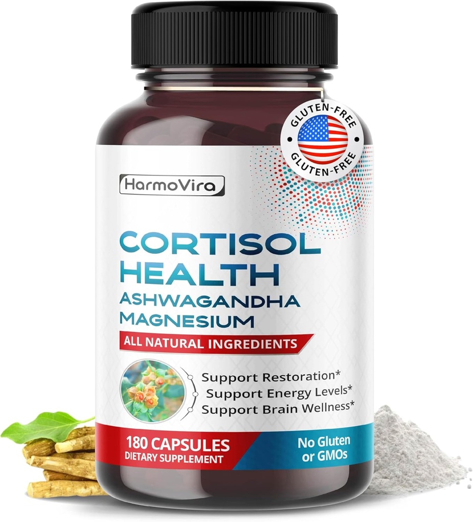 CORTISOL Health - Ashwagandha Magnesium Rhodiola St. John 's Wort - Support Restaurering, Energiniveauer, Brain Wellness 180-dages levering - Made in USA