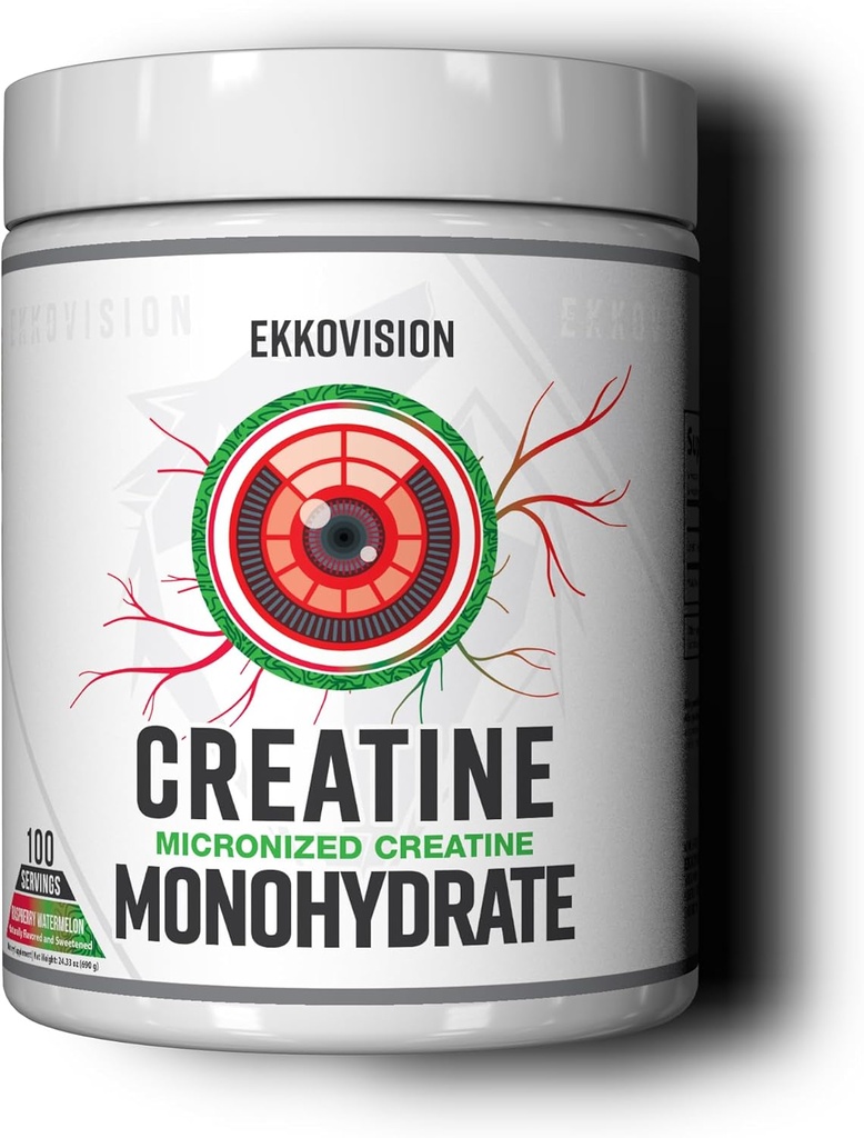 Ekkovision Creatin monohydrat pulver, mikroniseret, Raspberry Watermelon, Pre & Post Workout supplement til mænd og kvinder, energistøtte, Let at blande i shakes, smoothies & drikke, 100 Servere