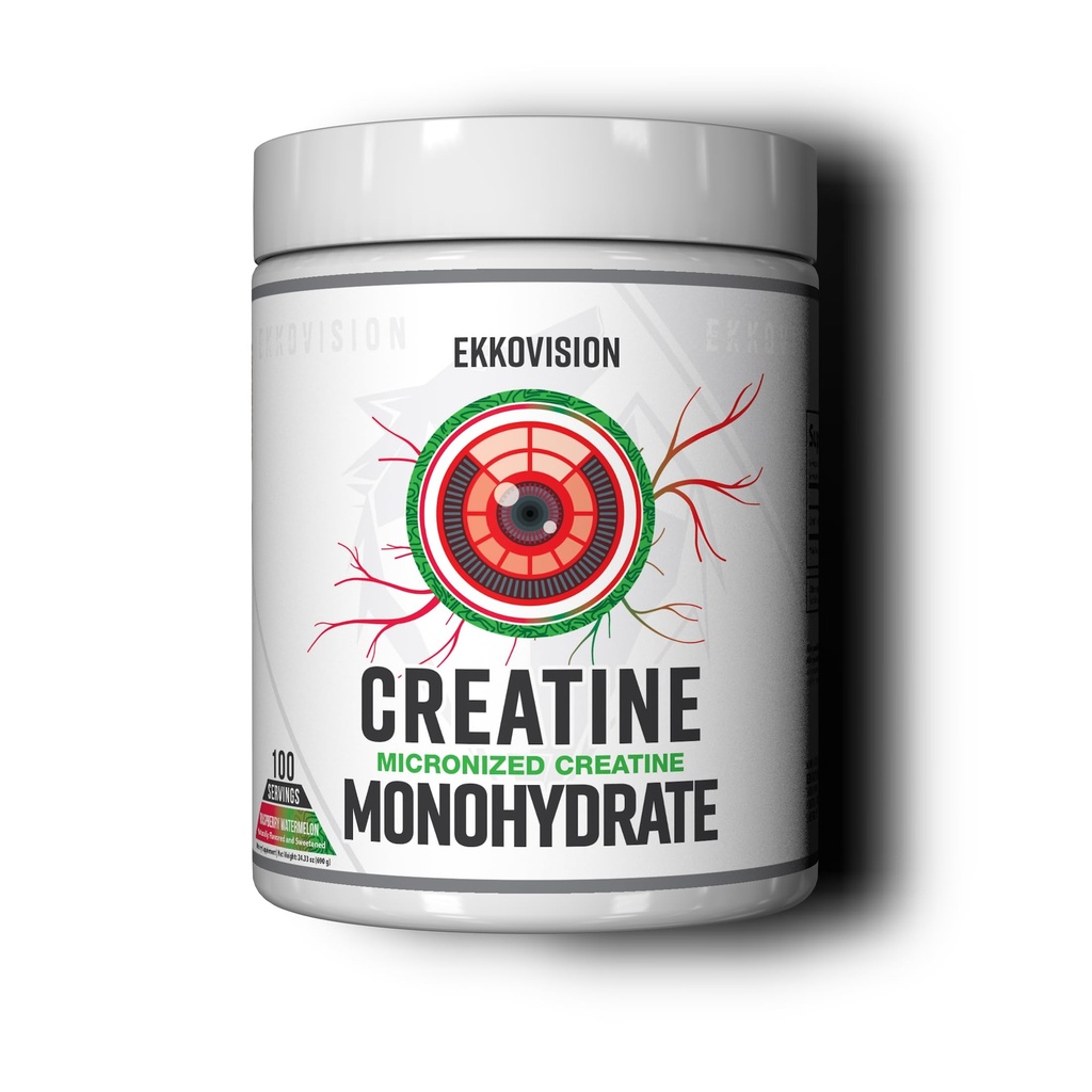 Ekkovision Creatin monohydrat pulver, mikroniseret, Raspberry Watermelon, Pre & Post Workout supplement til mænd og kvinder, energistøtte, Let at blande i shakes, smoothies & drikke, 100 Servere