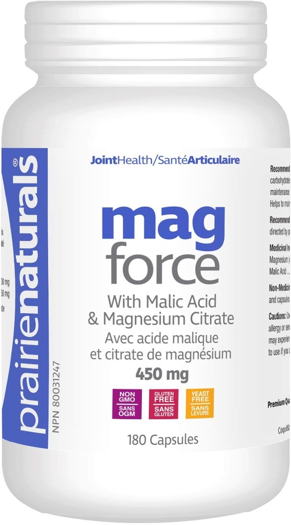 Prairie Naturals Mag Force Magnesium & Malic Acid Kapsler, 180 Tæl