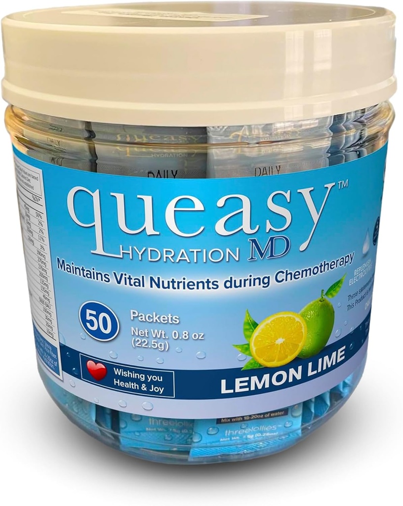 Three Lollies Queasy Hydration MD Packets - Hydration & Digestive Health Support During Treatment - Rehydrates, Eases Nausea & Replaces Nutrients - Natural & Non-Drowsy - 50 Packets