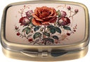 Dynippy Pill Case Pill Box med spejl Retro Pocket 2 Compartment Medicine Case Vitamin Pill Organizer til Pocket Purse og Rejser (Flower 21)