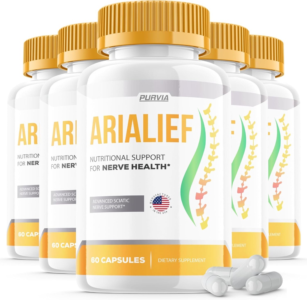 (5 Pack) Arialief Capsules Sciatica - Official Formel - Arialief Vitamin Supplement Advanced Strength Formel, Arialief Capsules Nutritional Support Maximum Strength Samlet Wellness (300 Kapsler)