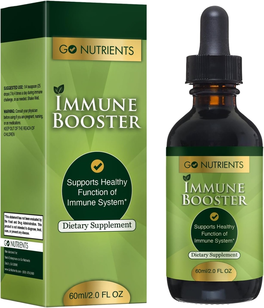 Go Nutrients Immunbooster - Flydende urtestøtte med Echinacea, Goldenseal & Usnea - 7 i 1 Enhancing Defense for voksne & Kids against 124; 2 oz Tincture (48 Servering) for Natural Defense & Wellness