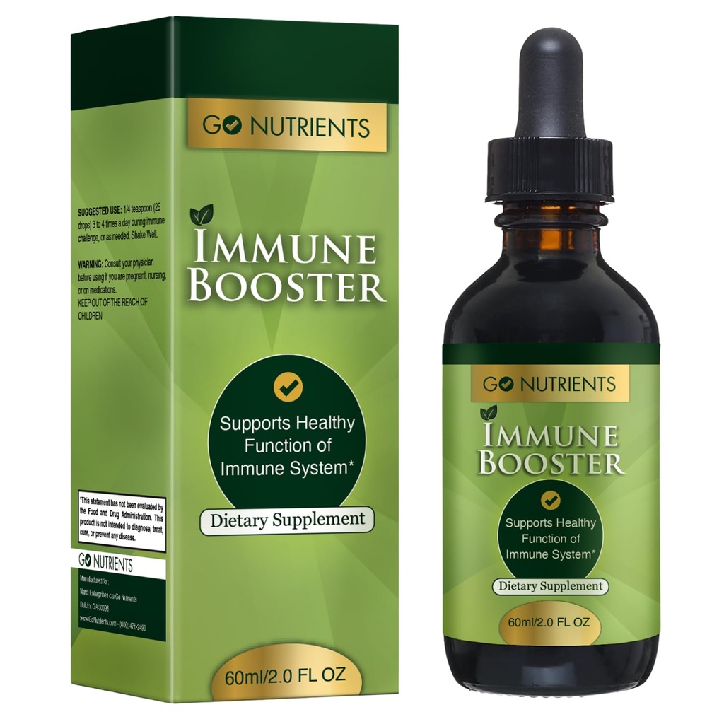 Go Nutrients Immunbooster - Flydende urtestøtte med Echinacea, Goldenseal & Usnea - 7 i 1 Enhancing Defense for voksne & Kids against 124; 2 oz Tincture (48 Servering) for Natural Defense & Wellness