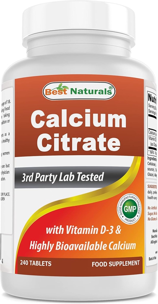 Bedste Naturals Calcium Citrate med vitamin D-3 240 tabletter (240 greve (pakke med 1))