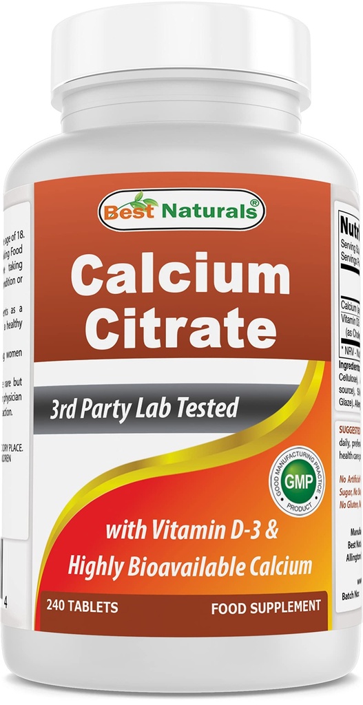 Bedste Naturals Calcium Citrate med vitamin D-3 240 tabletter (240 greve (pakke med 1))