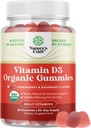 Organic Vitamin D3 Gummies for Women & Men - Vitamin D Gummies 2000IE per servering for ben sundhed, muskler og immunforsvar - Non- GMO supplement til voksne - Gelatine & Gluten Free - 60 Gums
