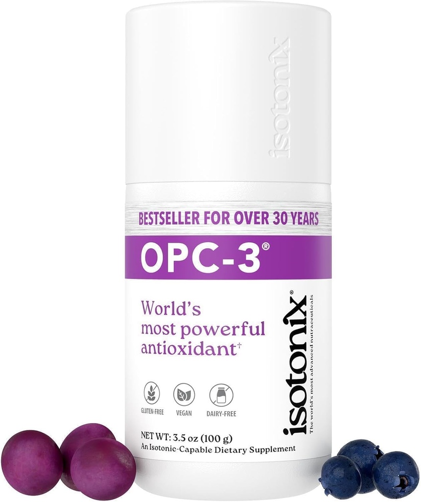 OPC-3 Isotonix - Antioxidant Supplement - Pycnogenol, Grape Seed Ekstrakter, Blåbær, Rød Vin & Pine Bark Ekstrakter - for hjerte & Circulatory Support - Isotonic, Vegan, Gluten Free - 30 Servere
