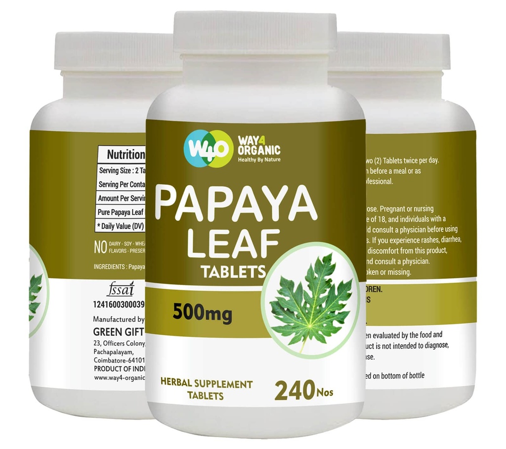 Papaya Leaf Extract Kapsler (tabletter) - 500 mg 240 piller, understøtter platelet Immunitet & fordøjelse - 60 dages forsyning